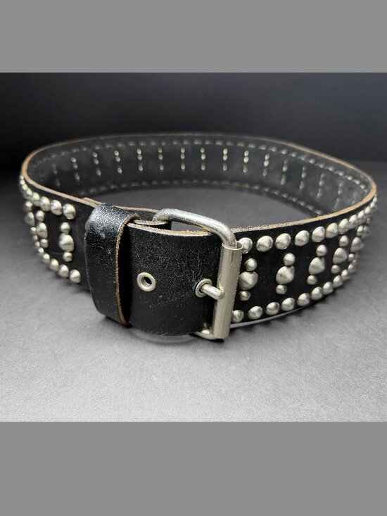 Vintage Thick Leather Belt Black Punk Goth Grunge Wide Studded Hardware 33\